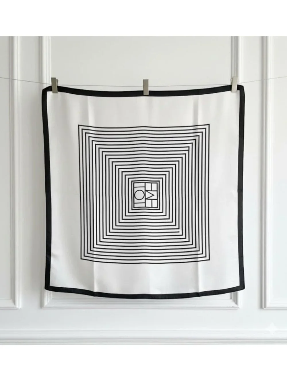 ⭐Luxury Elegant Bandana Silky Square Scarf WHITE BLACK Striped Versatile Soft